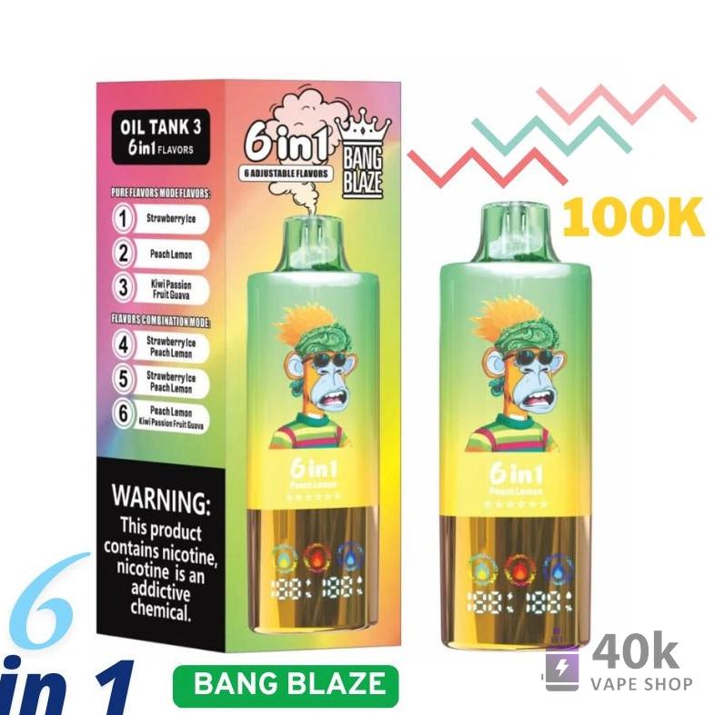Bang Blaze 100K Puffs 6-in-1 Triple Tank Vape jetable - 100 000 bouffées