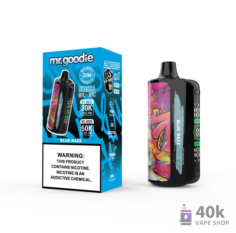 Mr. Goodie SHISHA Vape jetable bi-mode - 50K bouffées, flux d'air réglable
