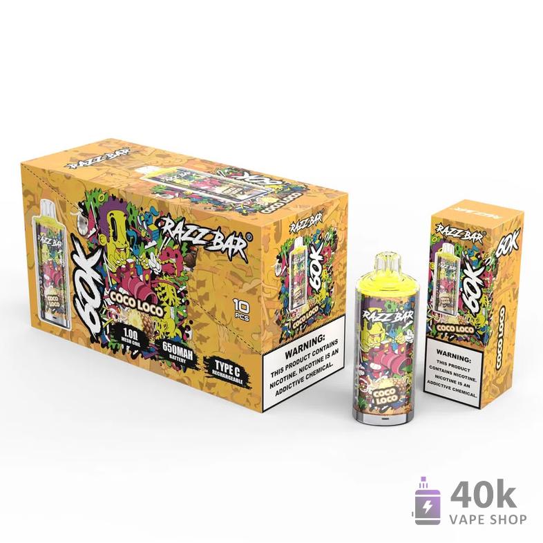 Razz Bar 60000 Puffs Vape jetable - Rechargeable Type-C | 16 Flavors