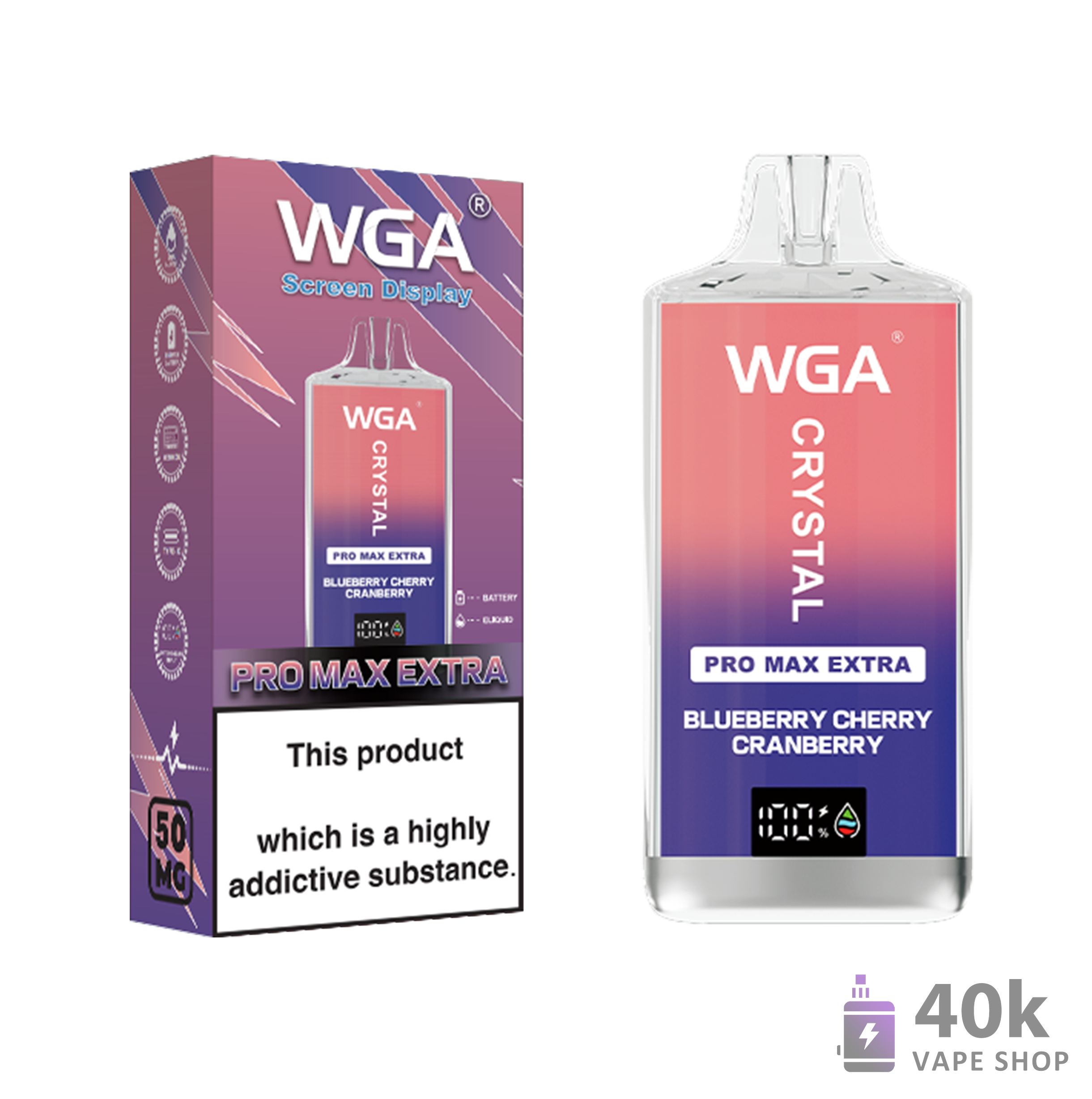 Wga Crystal Pro Max Extra 15000 Puffs Disposable Vape - 5% Nicotine - Billede 5